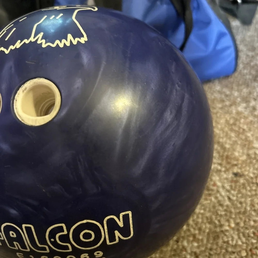Vintage FALCON 16 Lbs Blue Pearl Bowling Ball Drilled Private Label With Bag